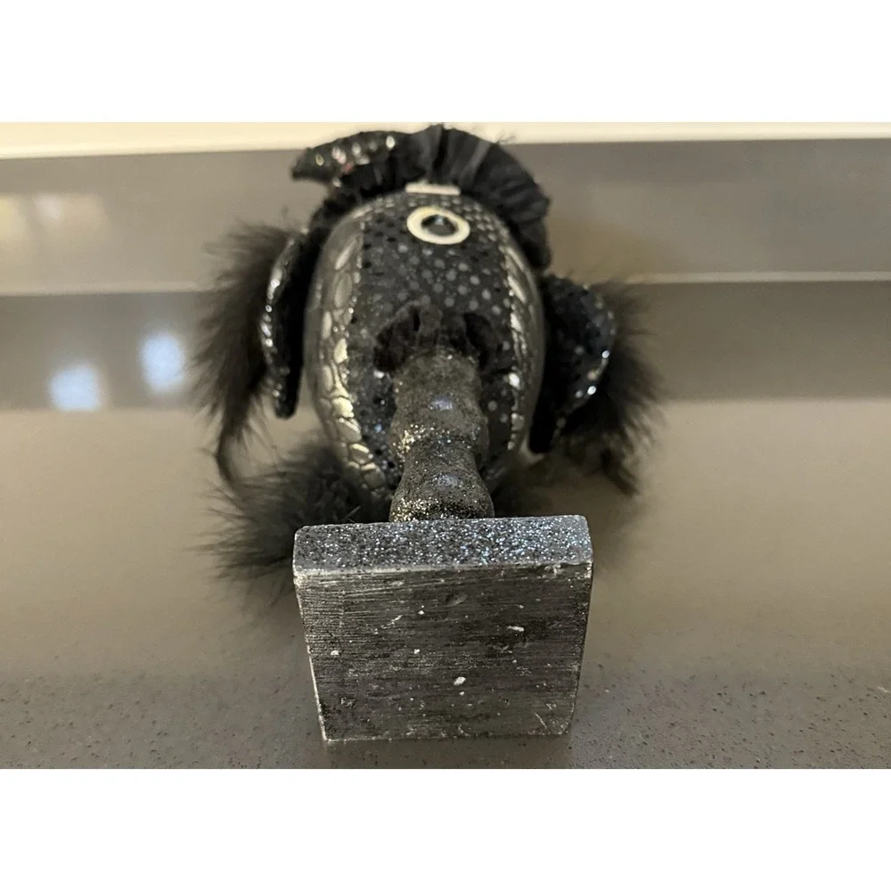Katherine's Steampunk Black Fabric Owl Feathers Pedestal  17